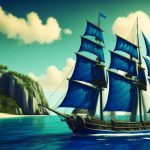 A schooner with blue sails surrounded by a tropical sea. Is blue your favourite colour? See what it says about your personality!